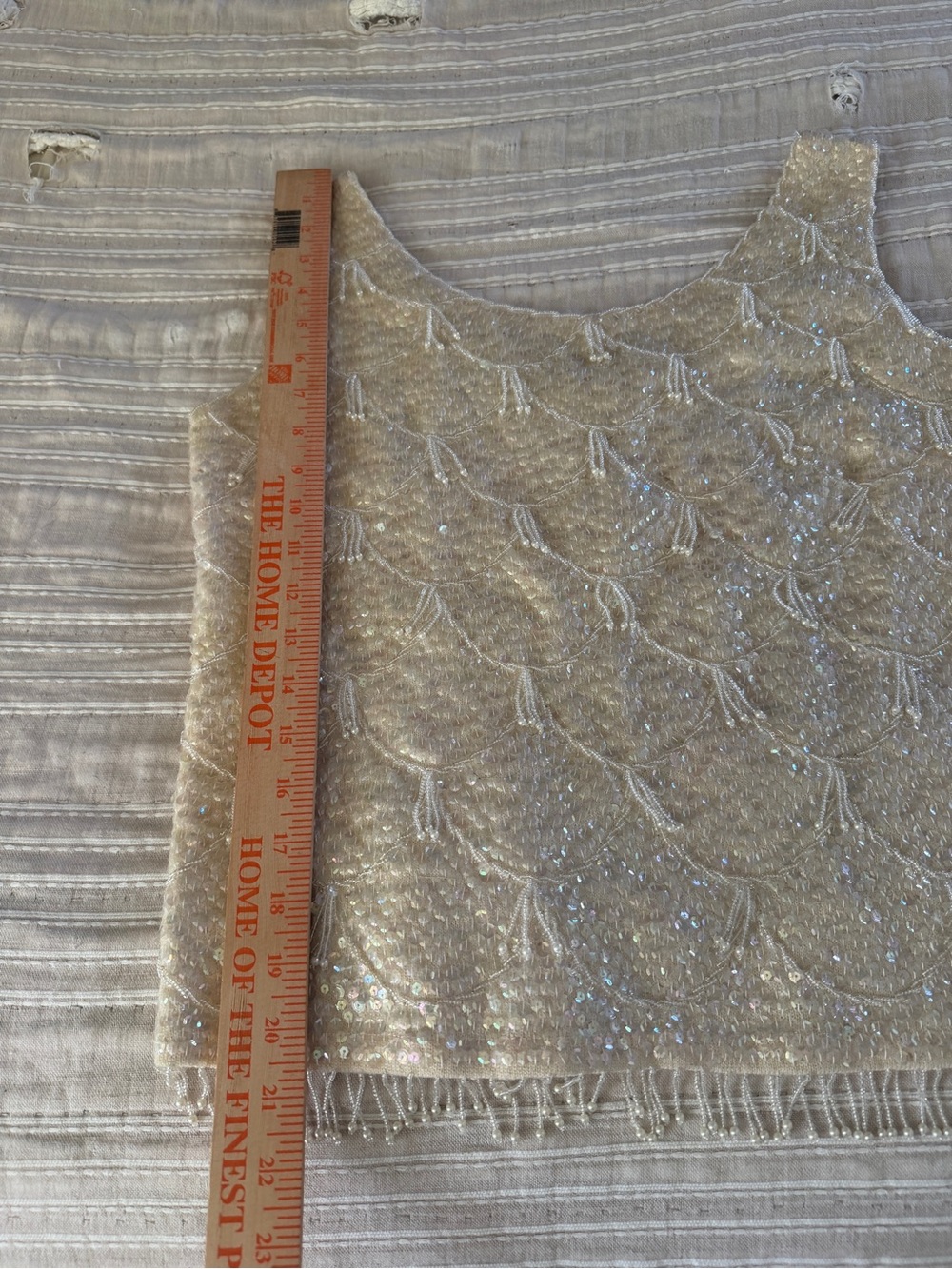 Vintage Ivory Beaded Sleeveless Top with Fringe - Picture 6 of 7